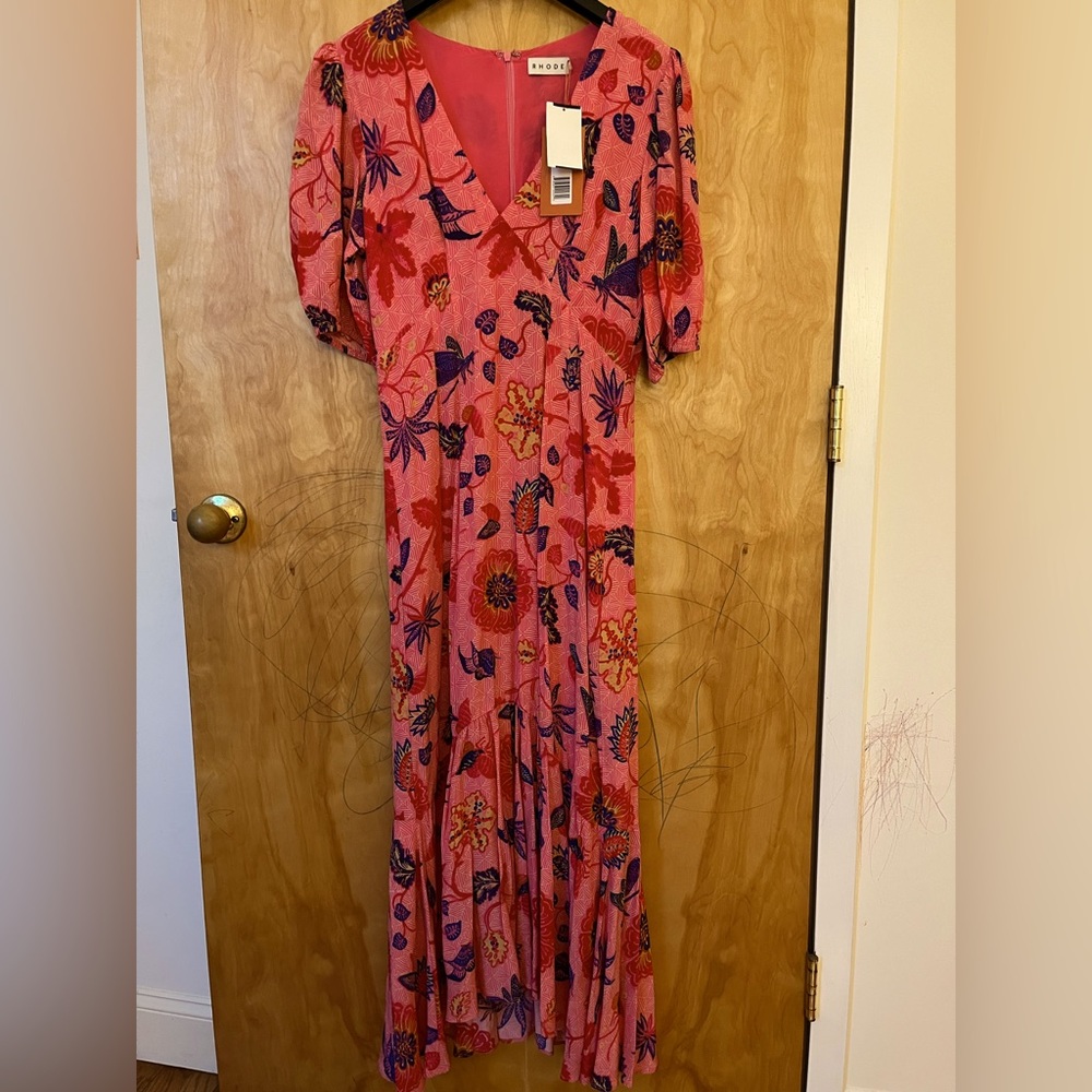 Rhode pink patterned deep v maxi dress